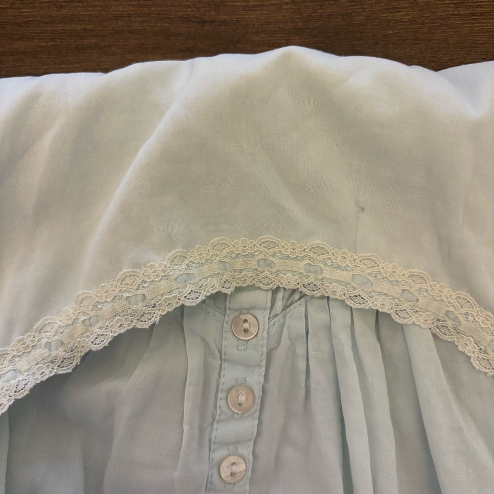 Eileen West Light Aqua Blue Long Cotton Nightgown Lace Trim Size Large, (+Flaw) - Picture 9 of 15